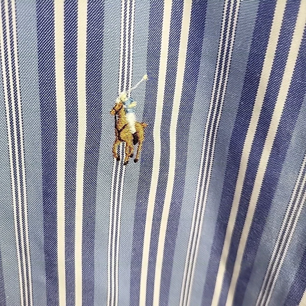Polo Ralph Lauren Yarmouth Mens 17 1/2  34 Button Down Blue Stripes‎ Flesh Pony